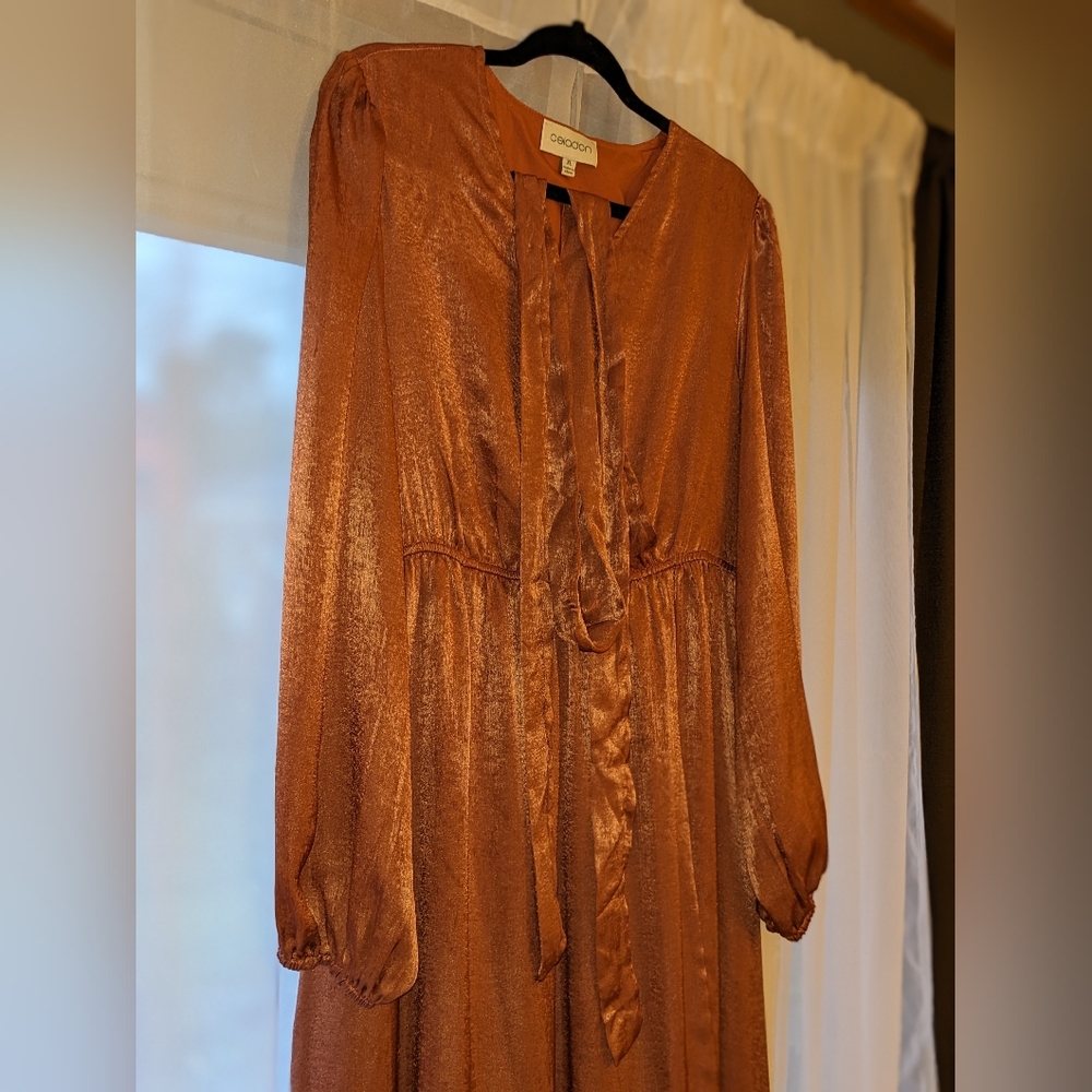 Brushed Satin Surplice Dress in Rust